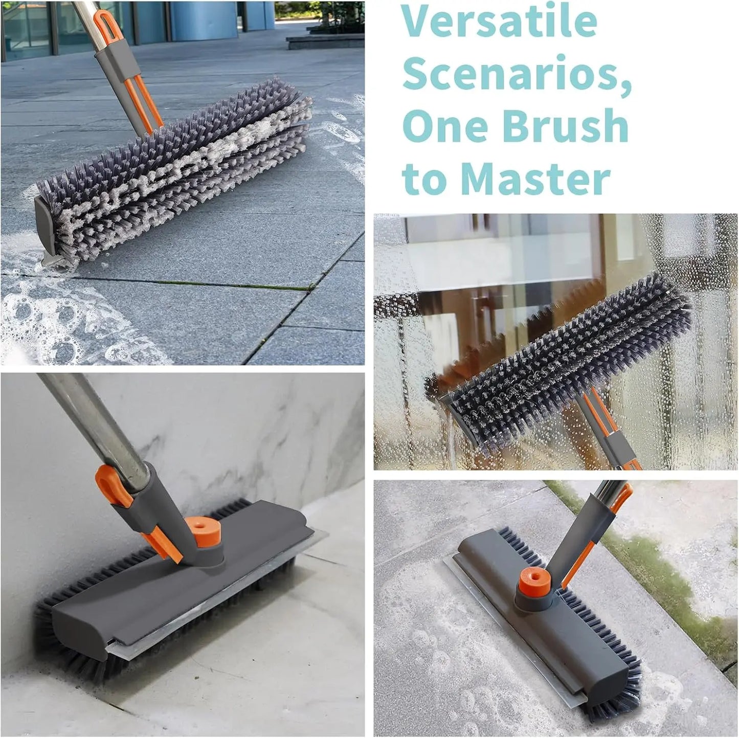 Floor Scrub Brush with Long Handle, Cleaning Brush,3 in 1 Scrape and Heavy-Duty Stiff Bristle Scrubber Brush for Cleaning Shower Bathroom, Patio, Garage, Kitchen, Wall and Deck,Christmas Gifts