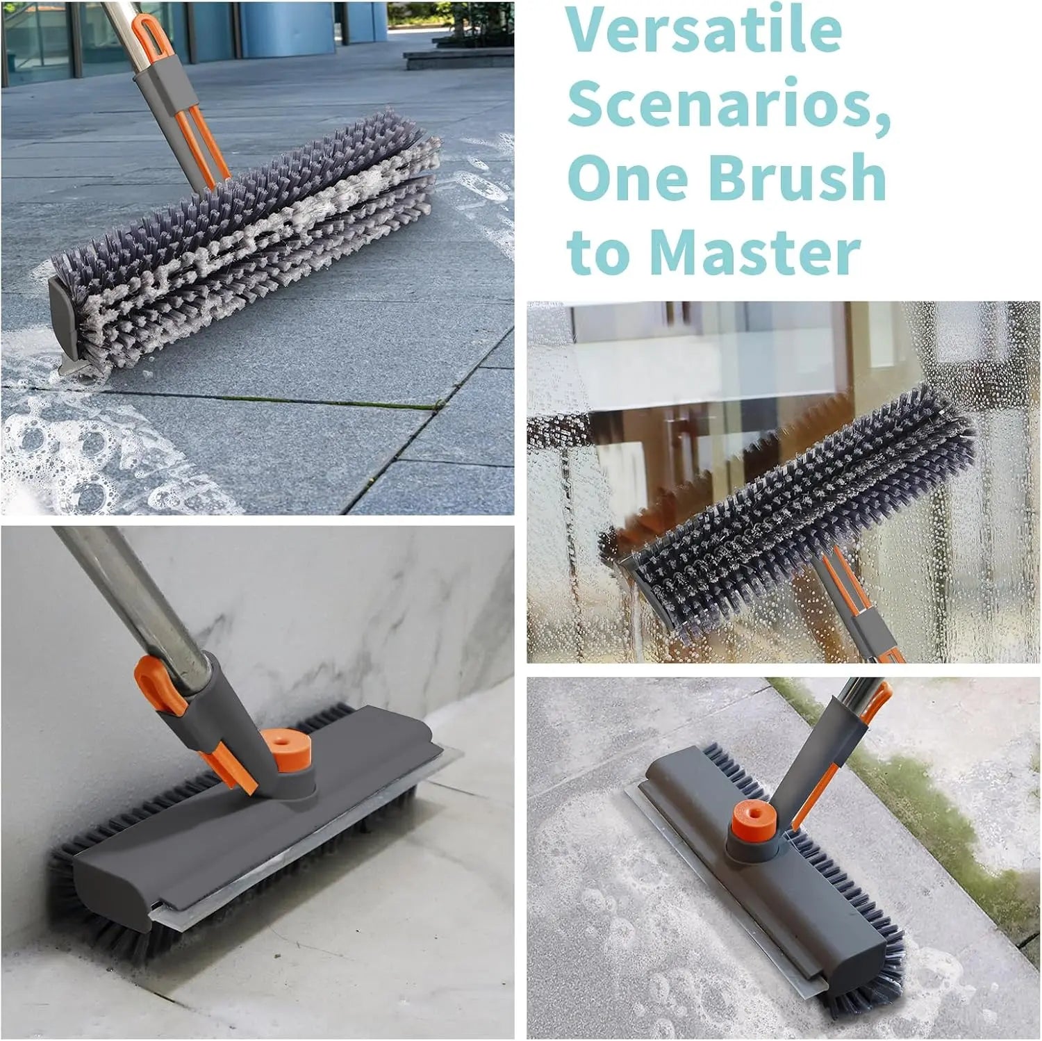 Floor Scrub Brush with Long Handle, Cleaning Brush,3 in 1 Scrape and Heavy-Duty Stiff Bristle Scrubber Brush for Cleaning Shower Bathroom, Patio, Garage, Kitchen, Wall and Deck,Christmas Gifts